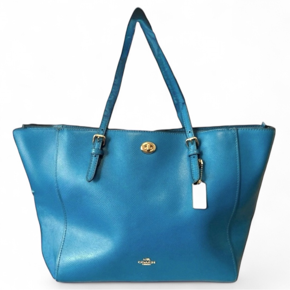 Vintage Coach Peacock Blue Turnlock Tote Bag